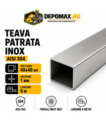 Teava patrata inox AISI 304, 40 x 40 x 1 mm, 6 metri